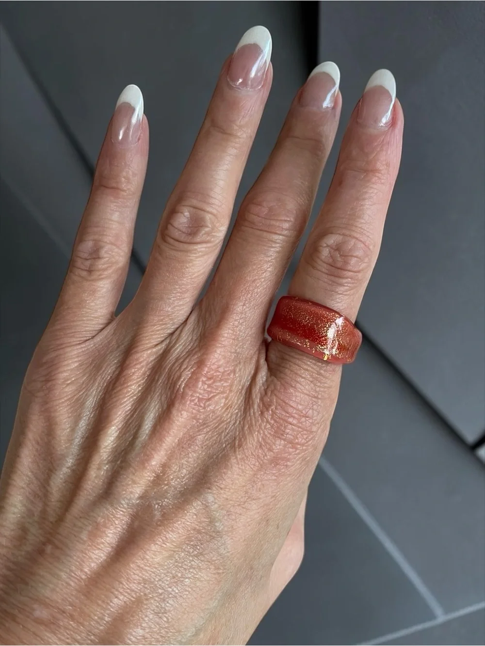 Vintage Translucent Orange Glitter Resin Statement Ring Size 7
